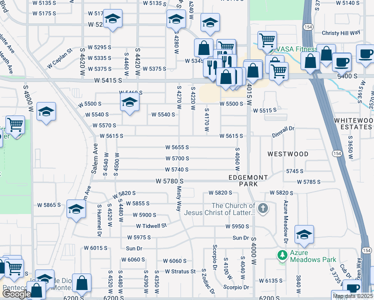 map of restaurants, bars, coffee shops, grocery stores, and more near 4243 West 5655 South in Kearns