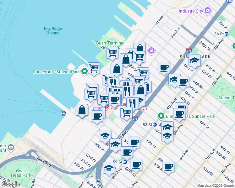 map of restaurants, bars, coffee shops, grocery stores, and more near 150 52nd Street in Brooklyn