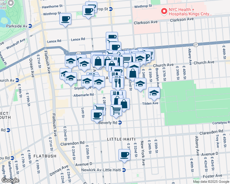 map of restaurants, bars, coffee shops, grocery stores, and more near 2916 Snyder Avenue in Brooklyn