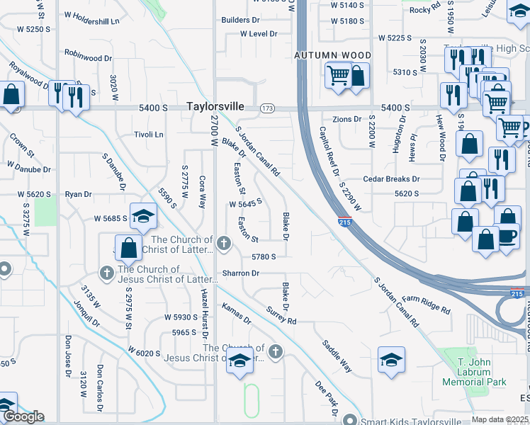 map of restaurants, bars, coffee shops, grocery stores, and more near 5668 Lolene Way in Salt Lake City