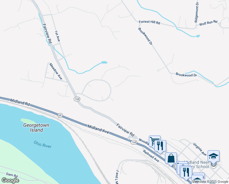 map of restaurants, bars, coffee shops, grocery stores, and more near 1-99 Midcrest Homes in Midland