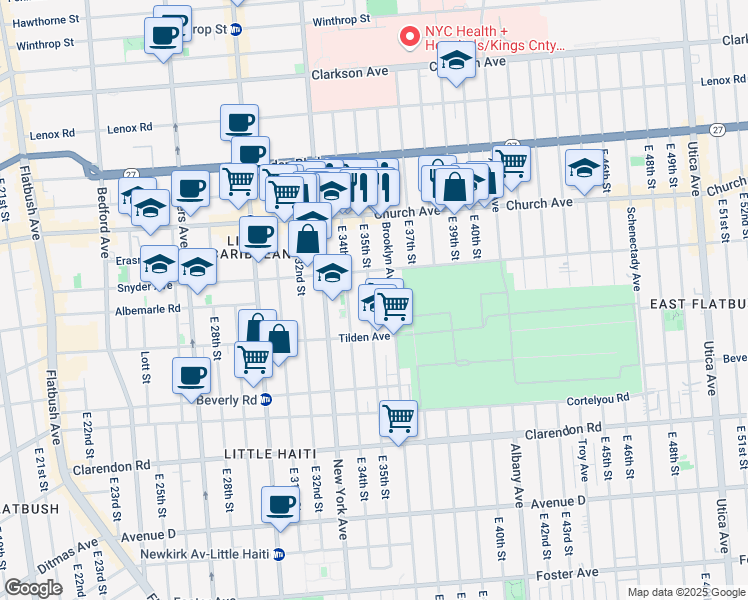 map of restaurants, bars, coffee shops, grocery stores, and more near 285 East 35th Street in Brooklyn