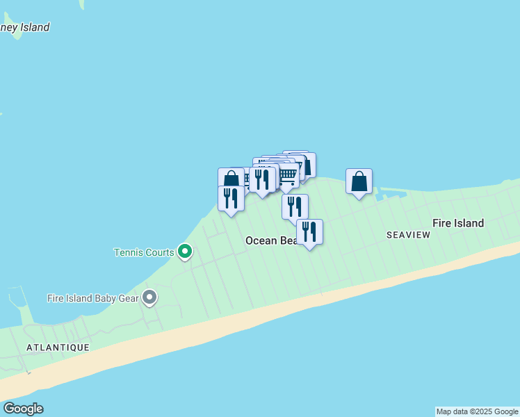 map of restaurants, bars, coffee shops, grocery stores, and more near 167 Bay Walk in Ocean Beach