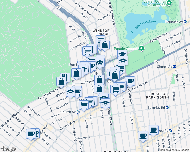 map of restaurants, bars, coffee shops, grocery stores, and more near 2819 Fort Hamilton Parkway in Brooklyn