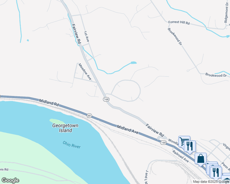 map of restaurants, bars, coffee shops, grocery stores, and more near 54-66 Midland Heights Circle in Midland