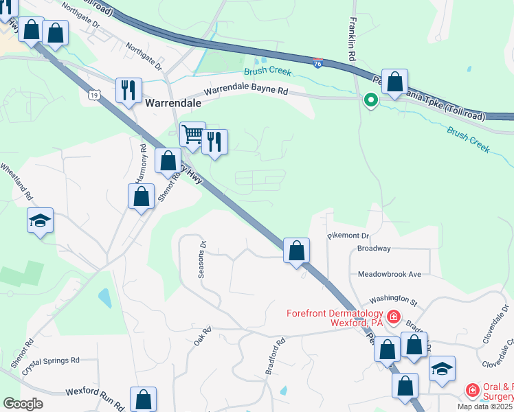 map of restaurants, bars, coffee shops, grocery stores, and more near 210 Fowler Road in Warrendale