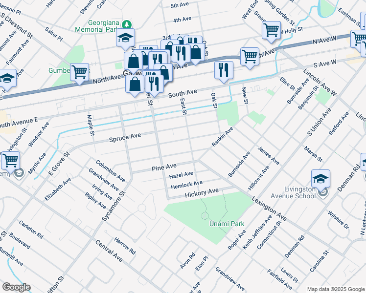 map of restaurants, bars, coffee shops, grocery stores, and more near 316 Beech Ave in Garwood