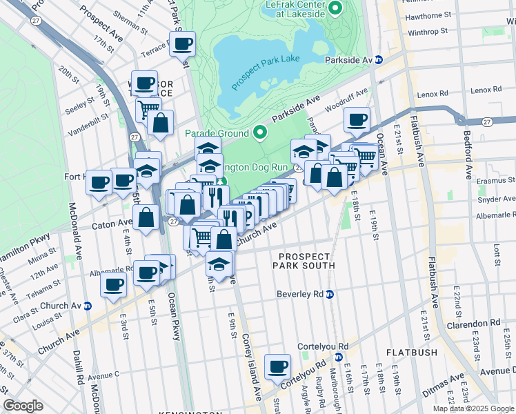 map of restaurants, bars, coffee shops, grocery stores, and more near 30 Westminster Road in Brooklyn