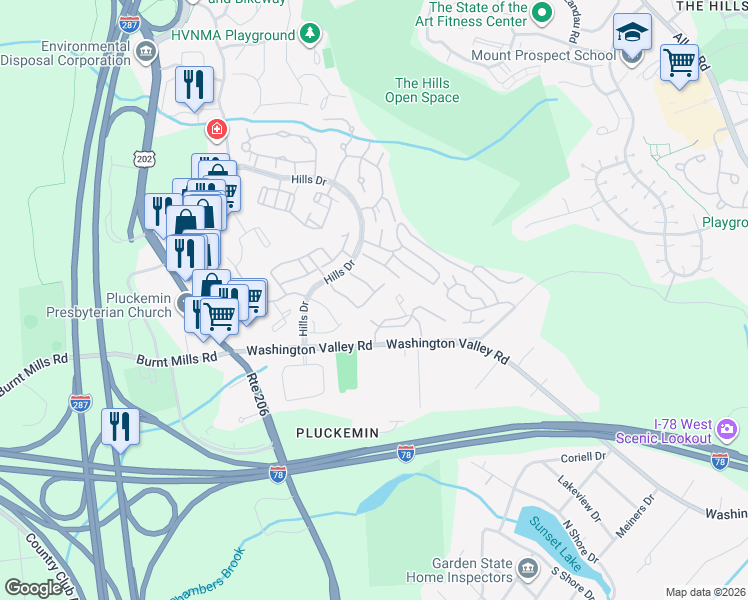 map of restaurants, bars, coffee shops, grocery stores, and more near 49 Eton Court in Bedminster