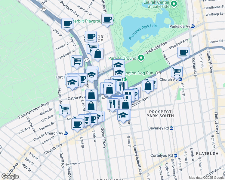 map of restaurants, bars, coffee shops, grocery stores, and more near 70 East 8th Street in Brooklyn