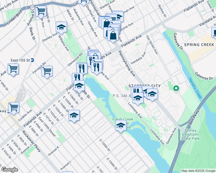 map of restaurants, bars, coffee shops, grocery stores, and more near 522 Louisiana Avenue in Brooklyn