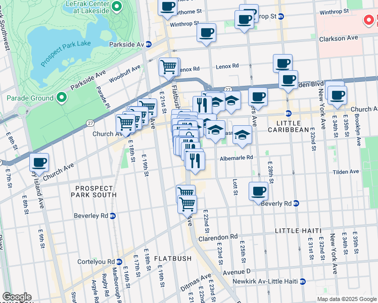 map of restaurants, bars, coffee shops, grocery stores, and more near 949 Flatbush Avenue in Brooklyn