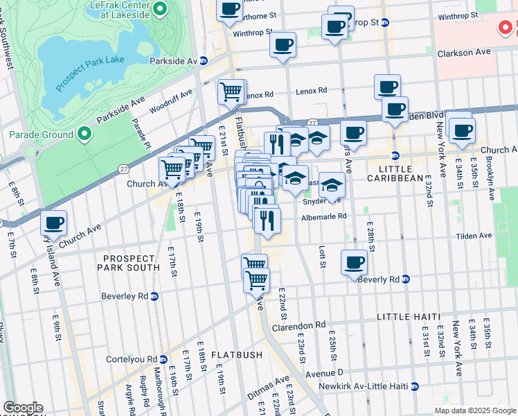 map of restaurants, bars, coffee shops, grocery stores, and more near 949 Flatbush Avenue in Brooklyn