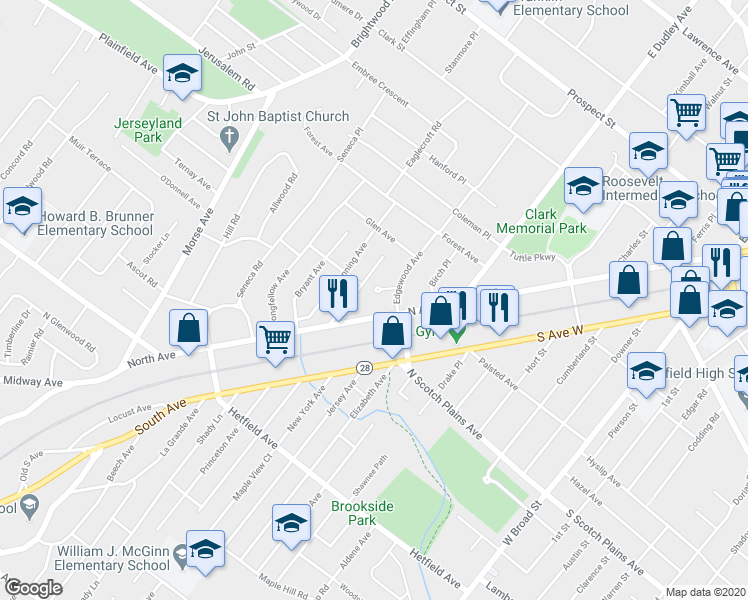 map of restaurants, bars, coffee shops, grocery stores, and more near 609 Short Hills Ct in Westfield