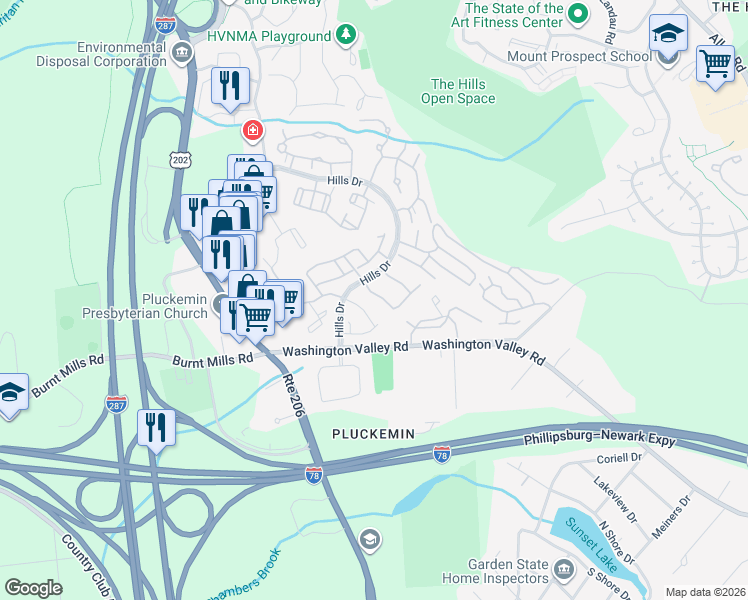 map of restaurants, bars, coffee shops, grocery stores, and more near 13 Eton Court in Bedminster