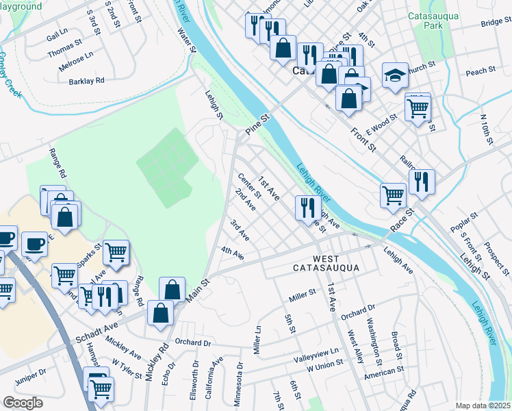 map of restaurants, bars, coffee shops, grocery stores, and more near 2213 2nd Avenue in Lehigh County