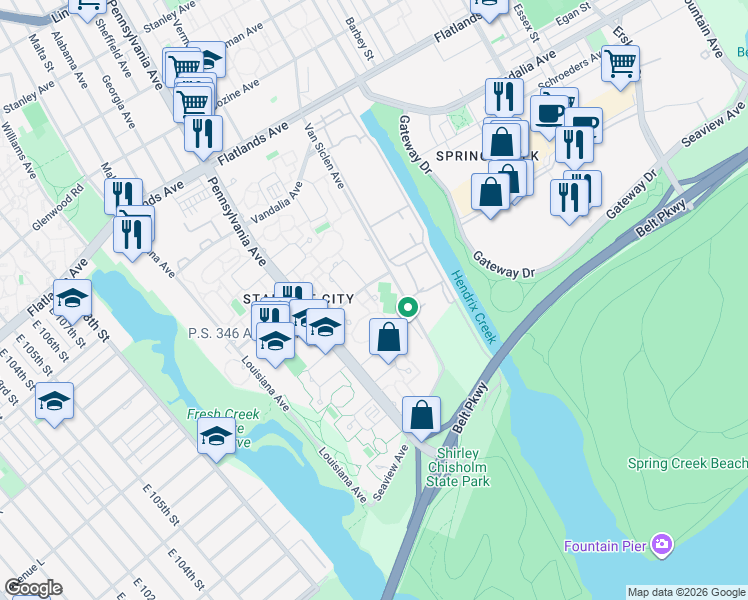 map of restaurants, bars, coffee shops, grocery stores, and more near 160 Schroeders Avenue in Brooklyn