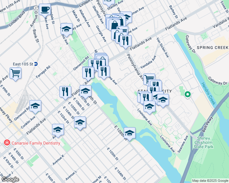 map of restaurants, bars, coffee shops, grocery stores, and more near 522 Louisiana Avenue in Brooklyn