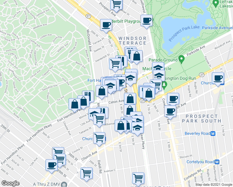 map of restaurants, bars, coffee shops, grocery stores, and more near 3003 Fort Hamilton Parkway in Brooklyn