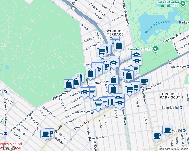 map of restaurants, bars, coffee shops, grocery stores, and more near 3003 Fort Hamilton Parkway in Brooklyn