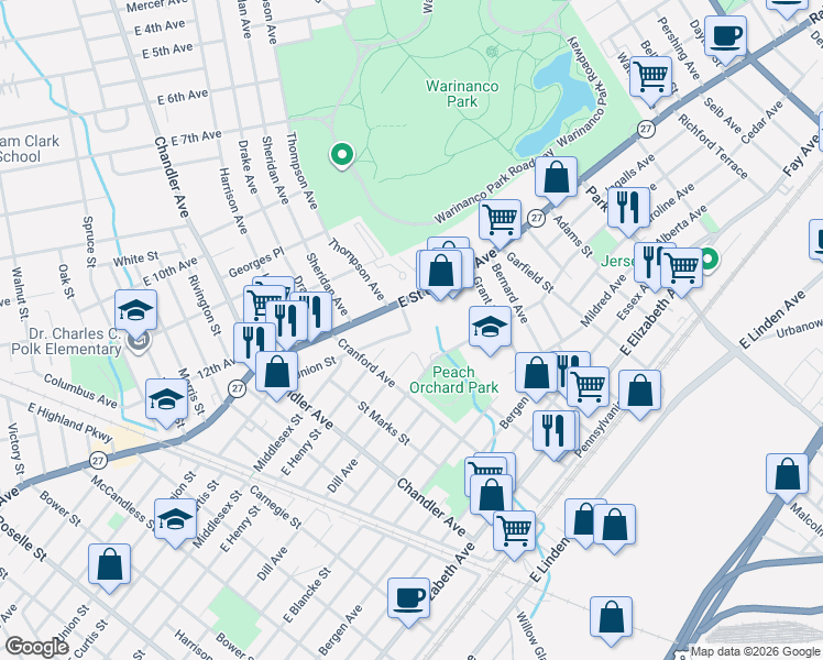 map of restaurants, bars, coffee shops, grocery stores, and more near 1012 Nora Drive in Linden
