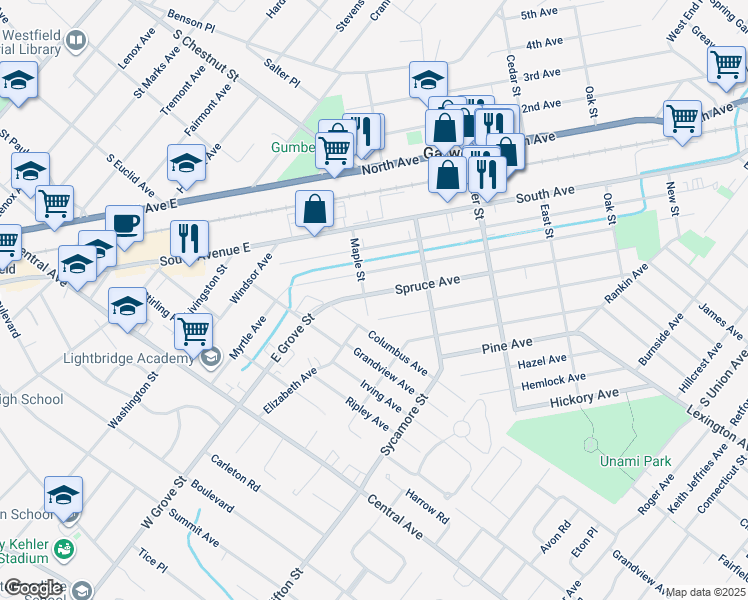 map of restaurants, bars, coffee shops, grocery stores, and more near 563 Spruce Avenue in Garwood