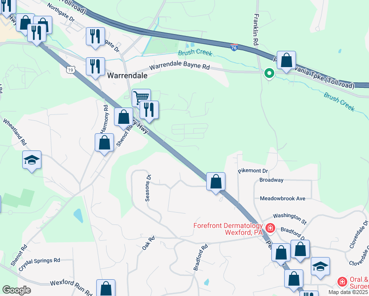 map of restaurants, bars, coffee shops, grocery stores, and more near 210 Fowler Road in Warrendale