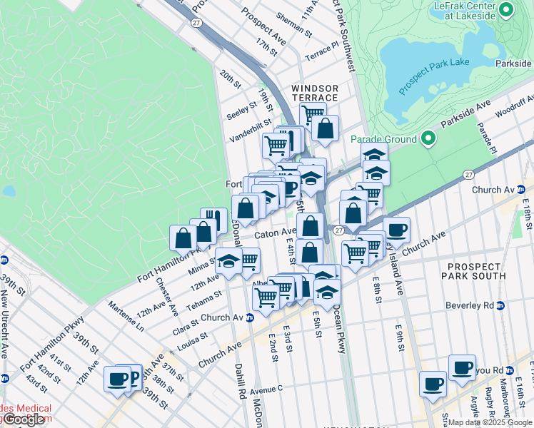 map of restaurants, bars, coffee shops, grocery stores, and more near 3003 Fort Hamilton Parkway in Brooklyn