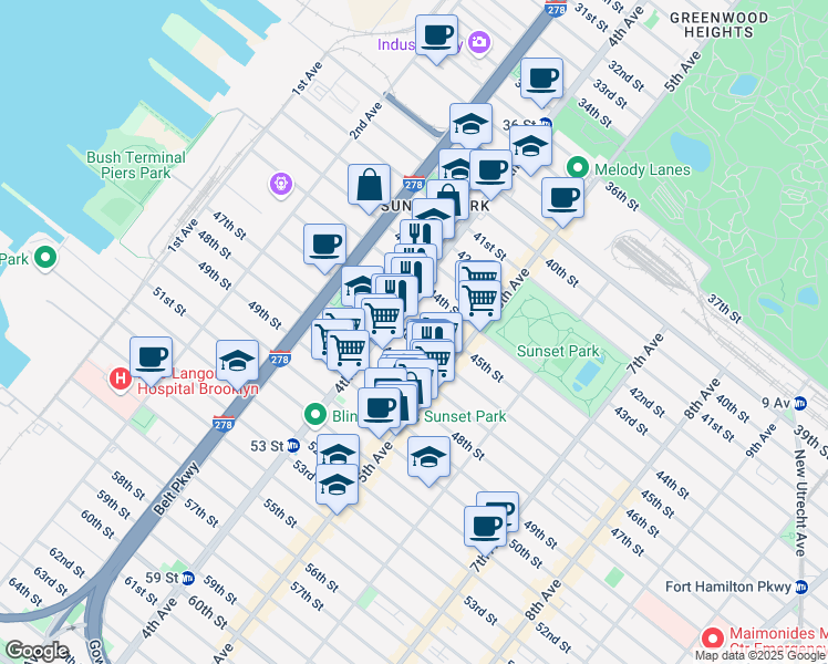 map of restaurants, bars, coffee shops, grocery stores, and more near 402 46th Street in Brooklyn