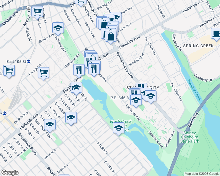 map of restaurants, bars, coffee shops, grocery stores, and more near 556 Louisiana Avenue in Brooklyn