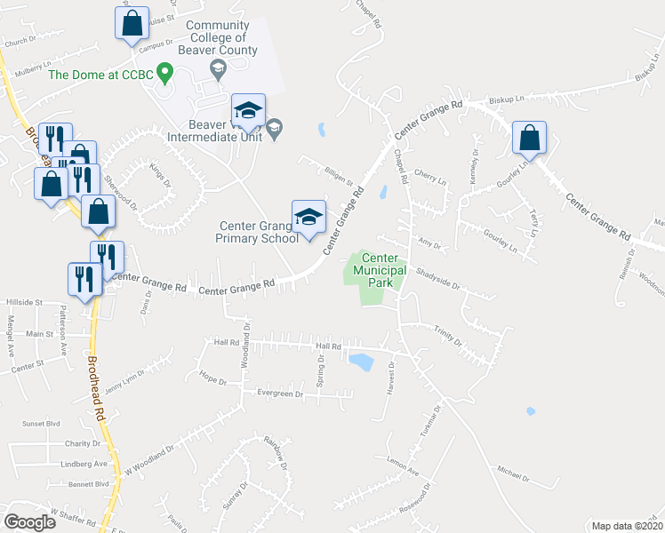 map of restaurants, bars, coffee shops, grocery stores, and more near 224 Center Grange Road in Aliquippa