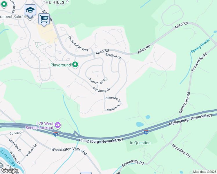 map of restaurants, bars, coffee shops, grocery stores, and more near 43 Watchung Drive in Bernards