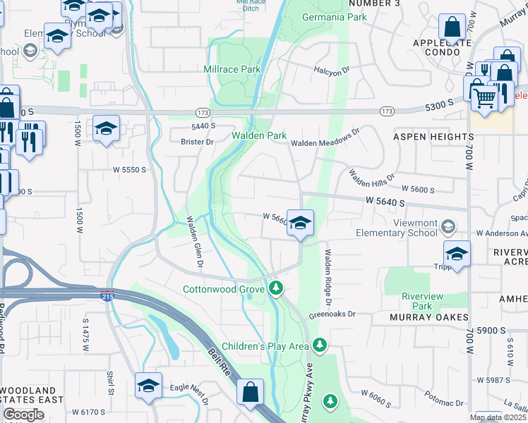map of restaurants, bars, coffee shops, grocery stores, and more near 1088 West 5660 South in Murray
