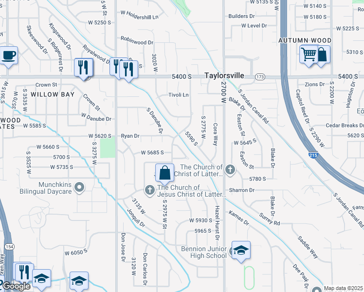 map of restaurants, bars, coffee shops, grocery stores, and more near 5665 South 2935 West in Salt Lake City