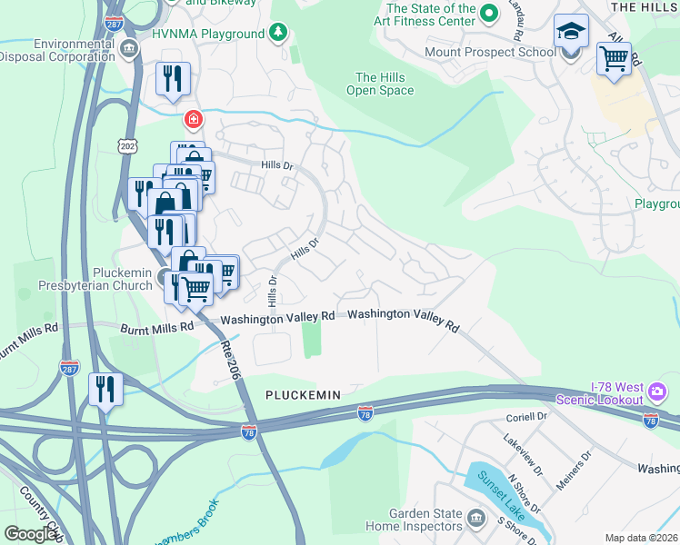 map of restaurants, bars, coffee shops, grocery stores, and more near 49 Eton Court in Bedminster