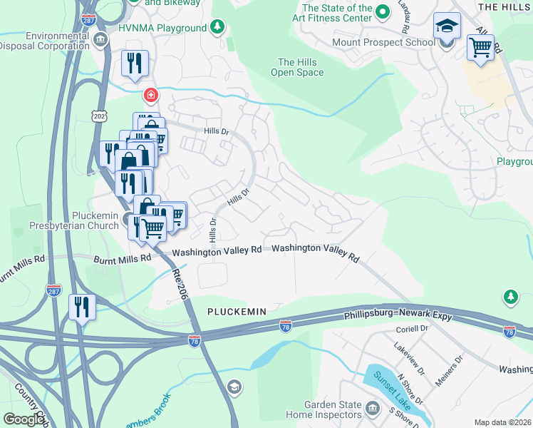 map of restaurants, bars, coffee shops, grocery stores, and more near 50 Eton Court in Bedminster