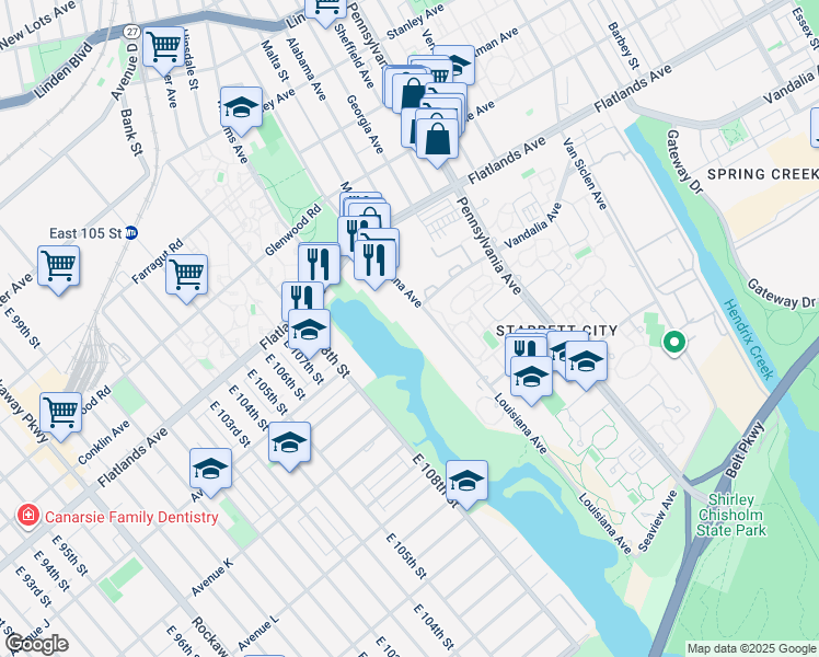 map of restaurants, bars, coffee shops, grocery stores, and more near 522 Louisiana Avenue in Brooklyn