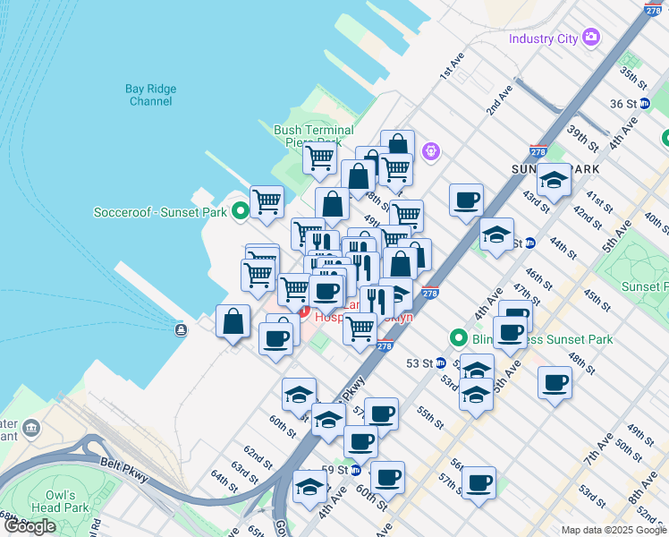 map of restaurants, bars, coffee shops, grocery stores, and more near 150 52nd Street in Brooklyn