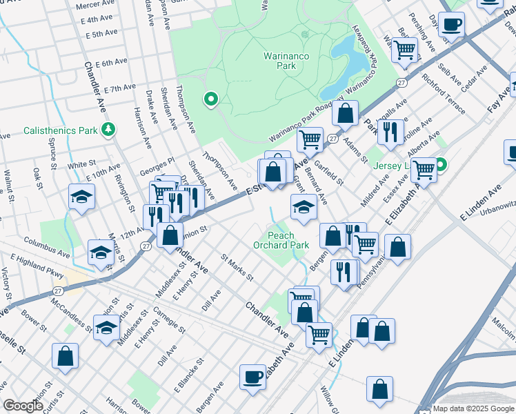 map of restaurants, bars, coffee shops, grocery stores, and more near 1012 Nora Drive in Linden
