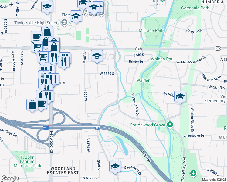 map of restaurants, bars, coffee shops, grocery stores, and more near 1330 West 5640 South in Taylorsville