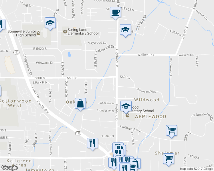 map of restaurants, bars, coffee shops, grocery stores, and more near 1926 Donan Court in Holladay