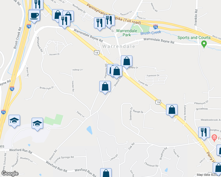 map of restaurants, bars, coffee shops, grocery stores, and more near 85 Shenot Road in Wexford