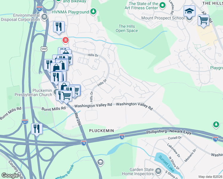 map of restaurants, bars, coffee shops, grocery stores, and more near 50 Eton Court in Bedminster