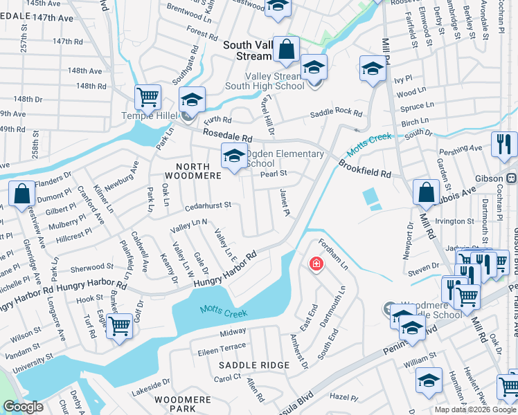 map of restaurants, bars, coffee shops, grocery stores, and more near 812 Longview Avenue in Valley Stream