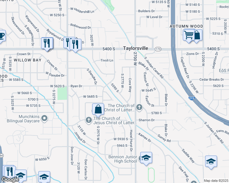 map of restaurants, bars, coffee shops, grocery stores, and more near 5665 South 2935 West in Salt Lake City
