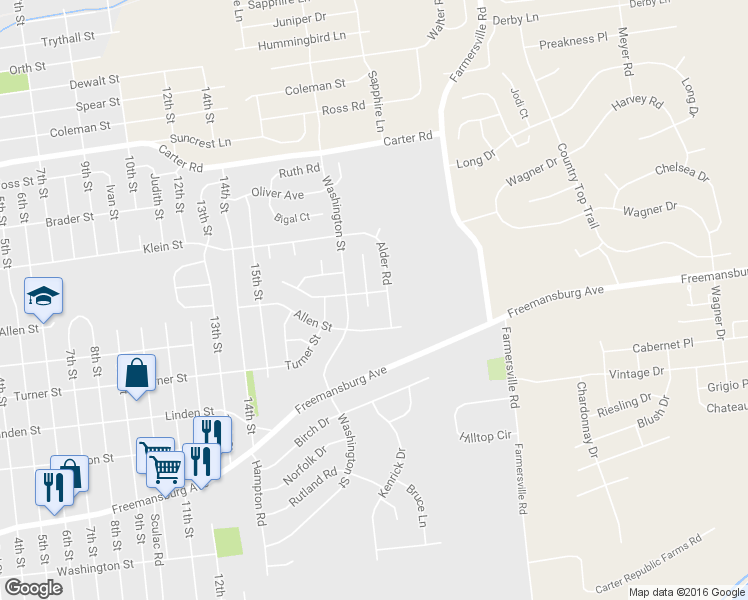 map of restaurants, bars, coffee shops, grocery stores, and more near 2180 S Cherry Blossom Ct in Bethlehem