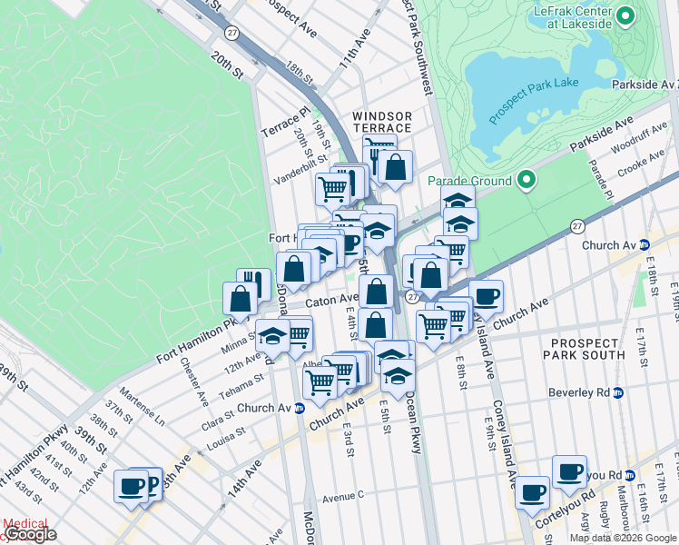 map of restaurants, bars, coffee shops, grocery stores, and more near 2819 Fort Hamilton Parkway in Brooklyn