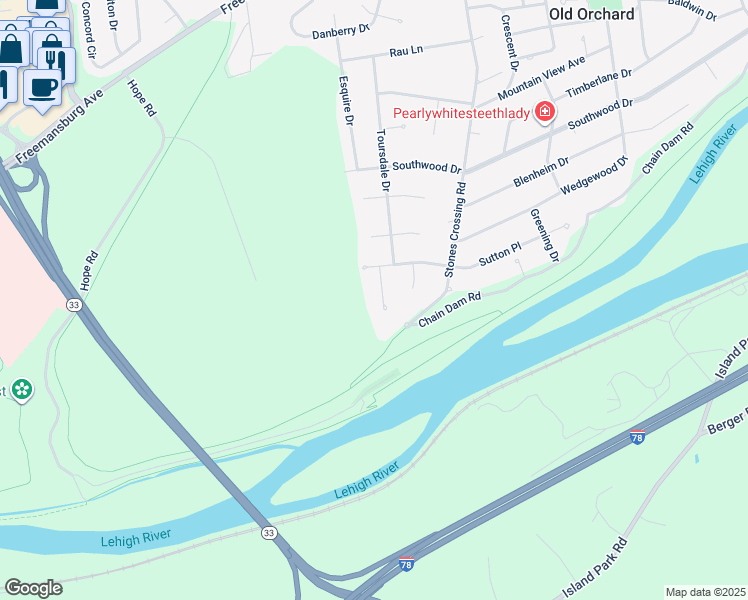 map of restaurants, bars, coffee shops, grocery stores, and more near 2114 Overlook Cir in Easton