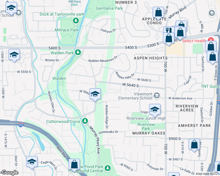 map of restaurants, bars, coffee shops, grocery stores, and more near 944 West Bellshill Drive in Murray