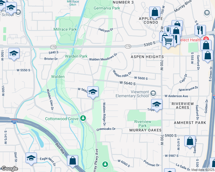 map of restaurants, bars, coffee shops, grocery stores, and more near 944 West Bellshill Drive in Murray